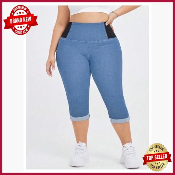Plus Size High Waist Tummy Control Stretch Capri Jeans Slim Fit - Picture 5 of 5